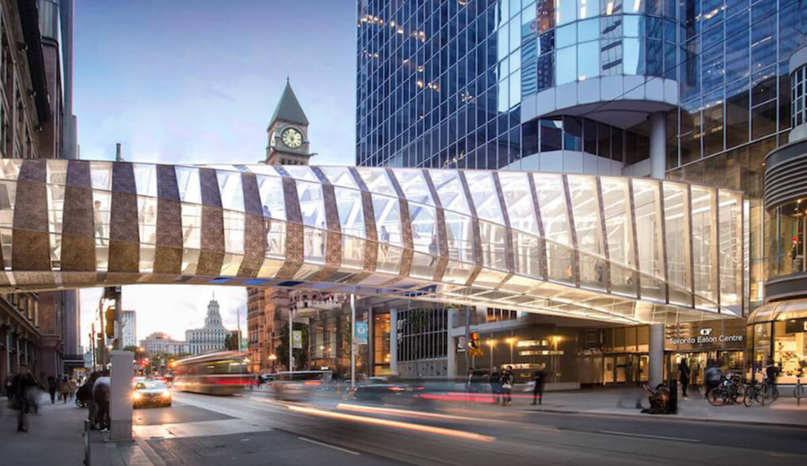 Modern pedestrian bridge at Toronto Eaton Centre