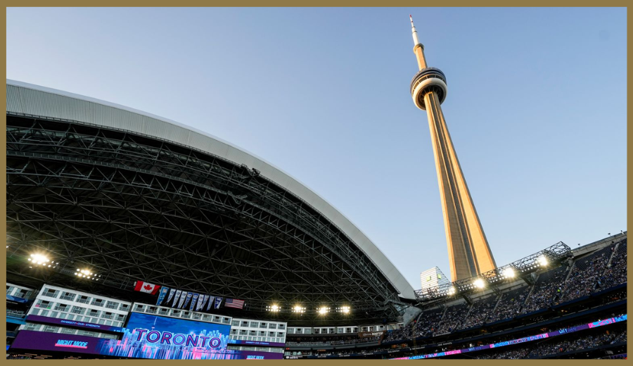 Rogers Centre with CN Tower in the background during a Blue Jays home game