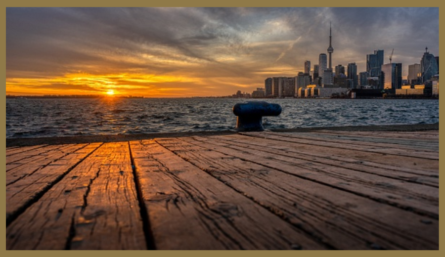 Toronto skyline sunset from Polson Pier – Toronto summer views