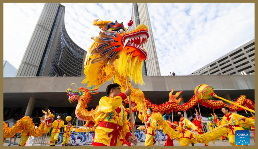 Traditional Chinese dragon dance at Nathan Phillips Square