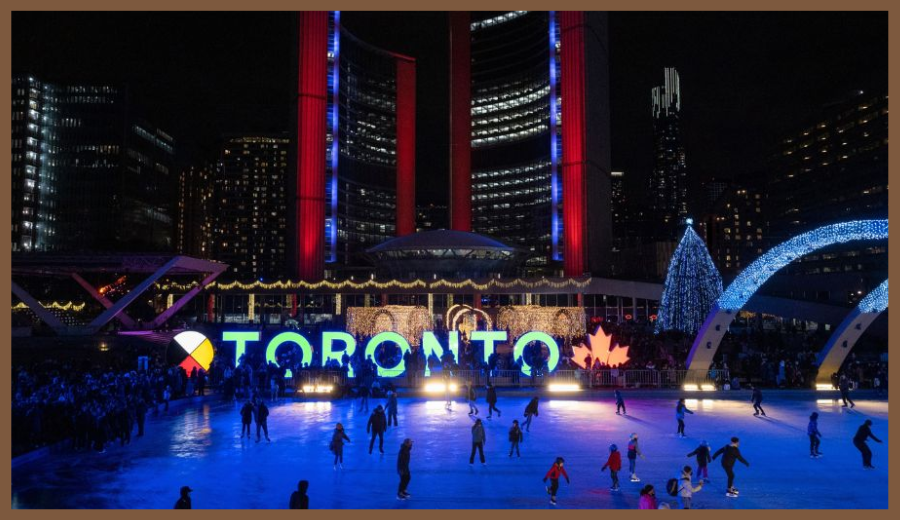 Toronto winter festivities skating Cavalcade of Lights Nathan Phillips Square